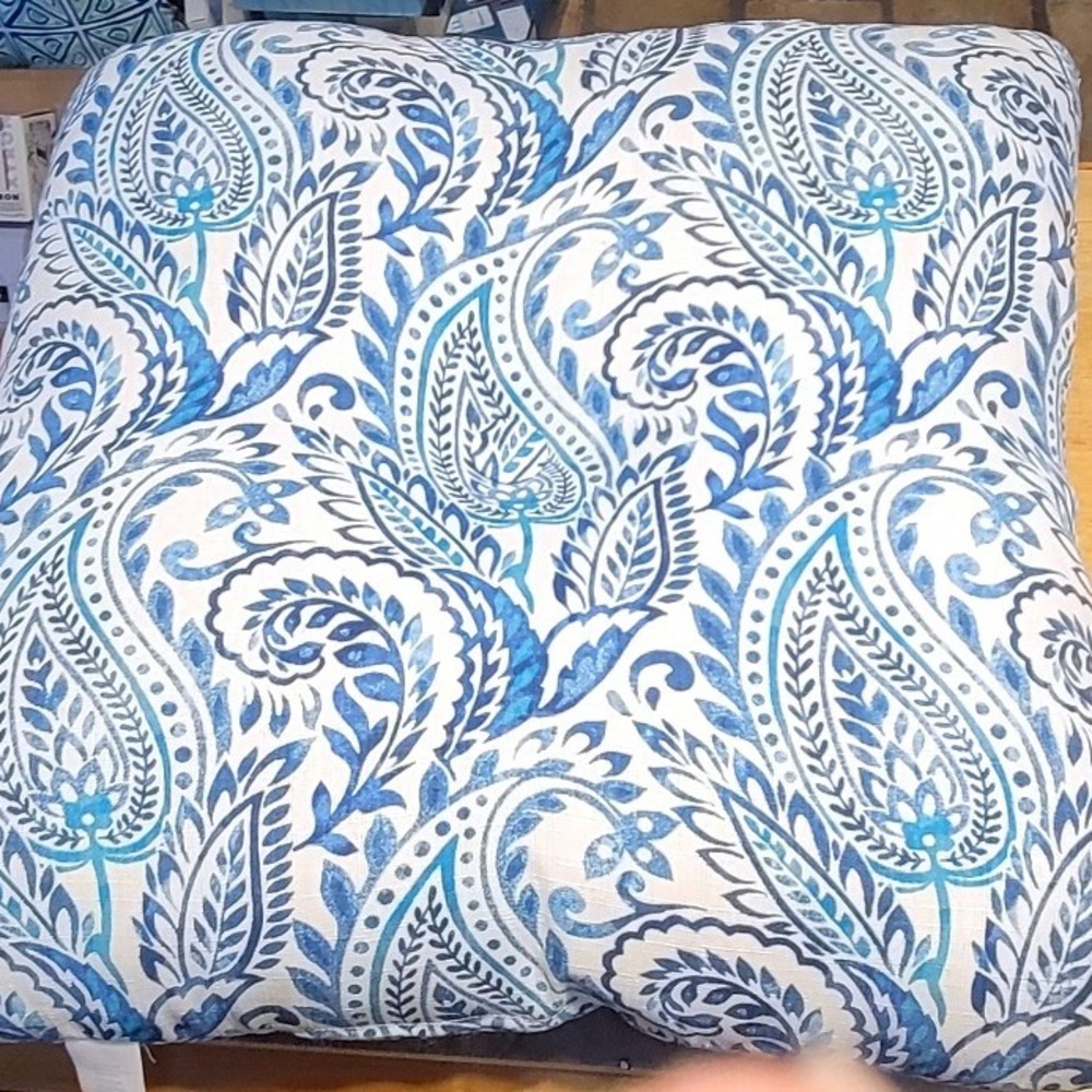 Blue White Paisley Tufted Floor Pillow Oversized Seat Cushion Boho Coastal